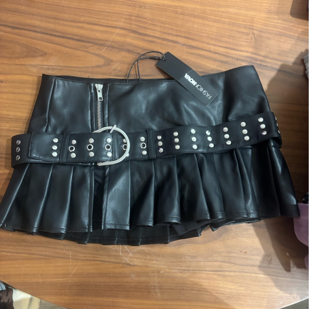 AKIRA Black Pleated Mini Skirt with Silver Studded Belt